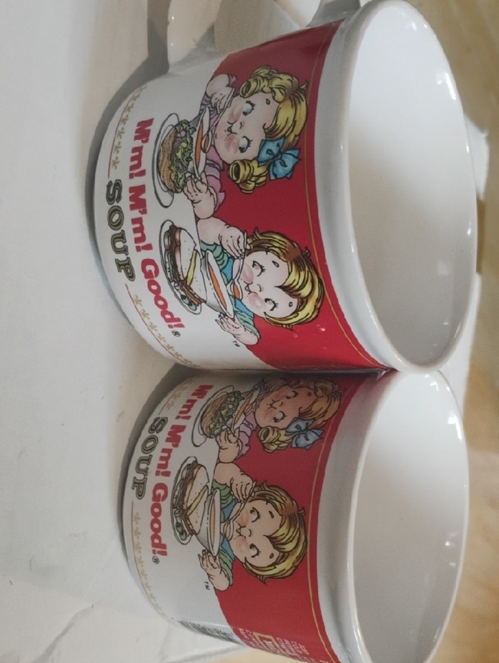 Campbell's Soup Vintage-Style Soup Mugs with Red Cartoon Panel